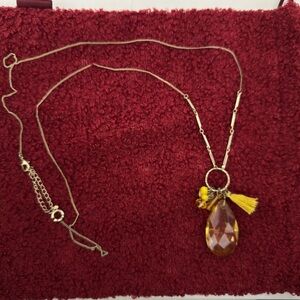 Long Chain Necklace with Yellow Pendant